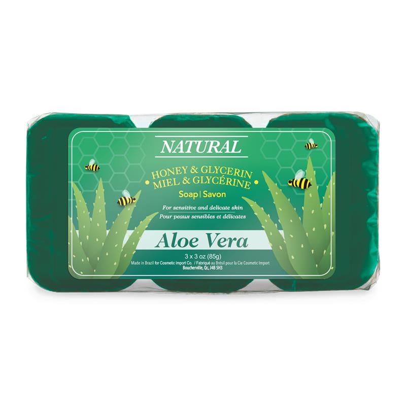 NATURAL HONEY GLYCERIN SOAP ALOE VERA, 3 X 85 g